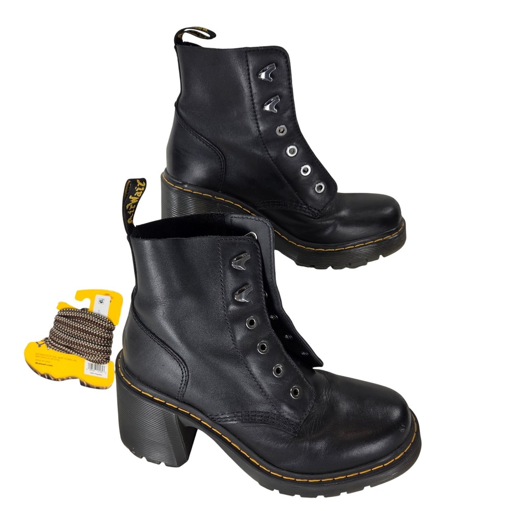 Dr Doc Martens Jesy Black Leather Heel Boot Women 10 EU 42 Whimsigoth Goth Shoe